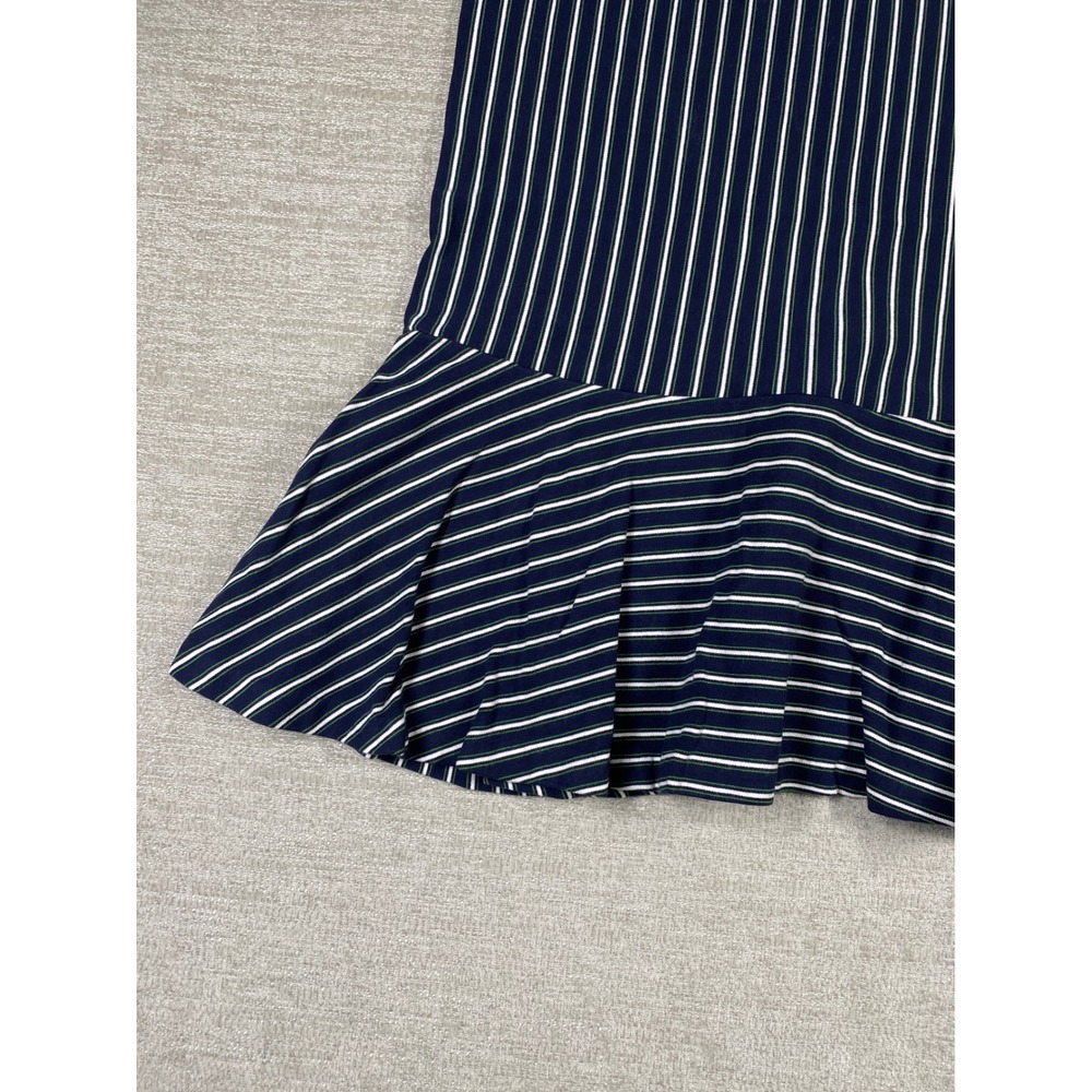 Ann Taylor Striped Flounce Hem Midi Skirt Women M Navy Blue White Green Ruffle - Picture 3 of 7